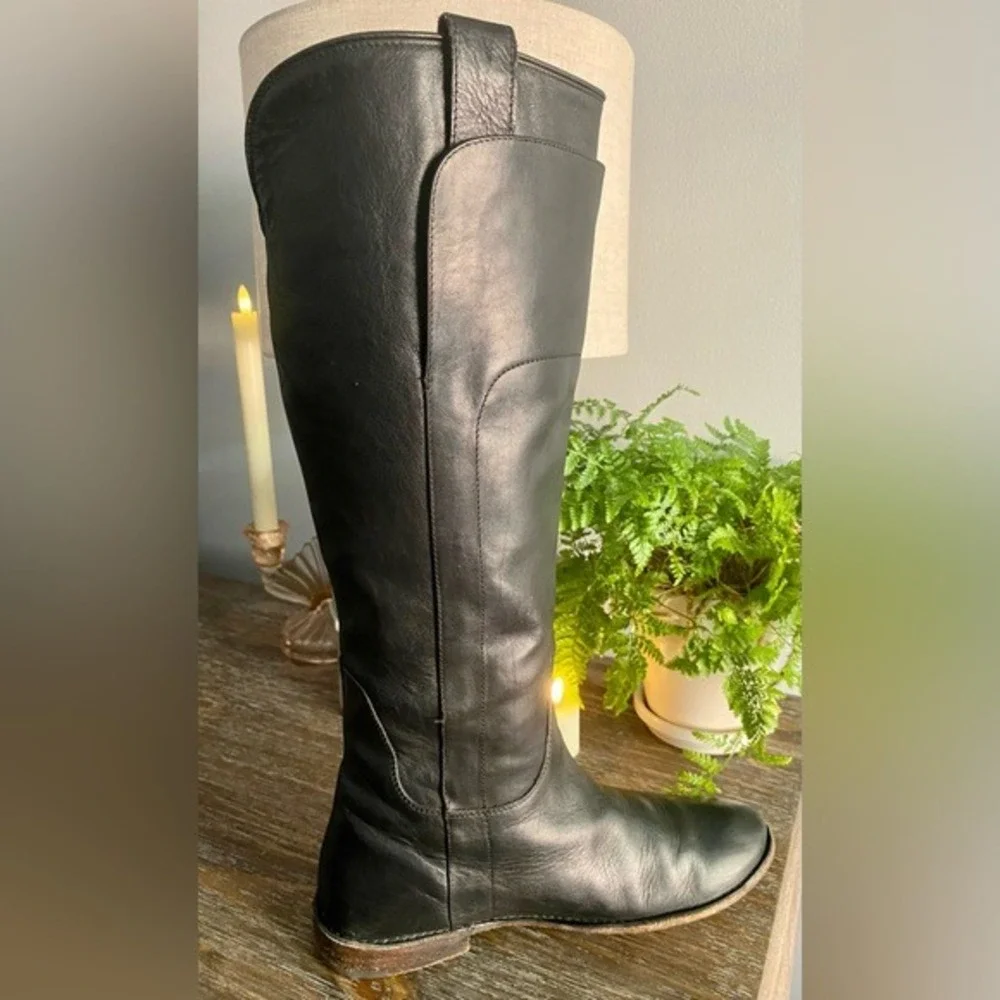 Frye Paige Tall Italian Leather Riding Boots Pull On Equestrian Womens 9 Black